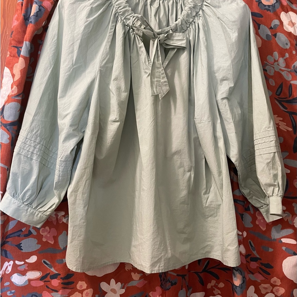 a.n.a Light Green Women's Blouse with Tie Neck in Cotton
